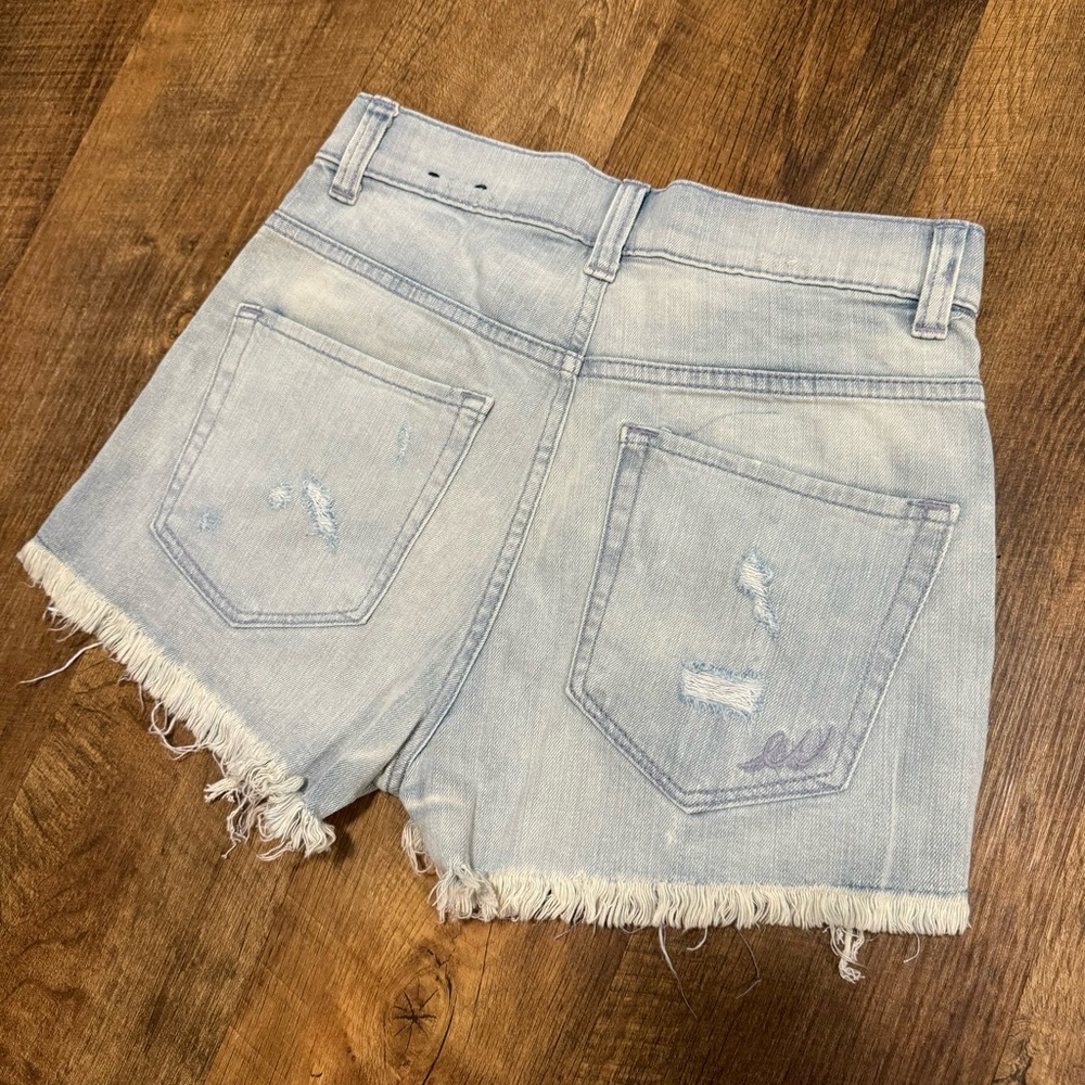 Express High Rise Patchwork Denim Jean Shorts Sz … - image 6